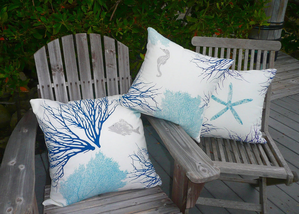 Fish, Seahorse, Starfish, Sea fan and Coral Pillow Covers Handprinted –  Helio Graphics